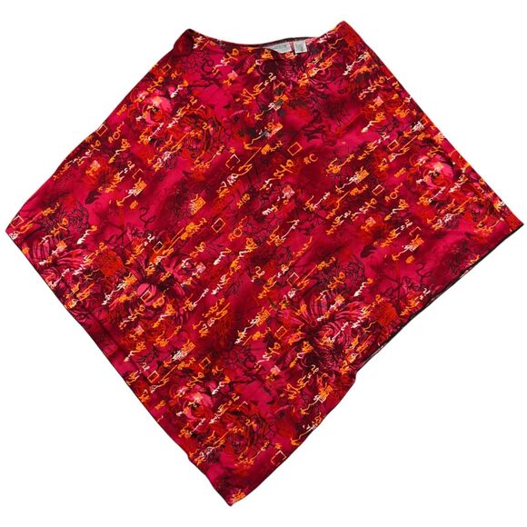 Chico's Wishful Villa Poncho Top Womens One Size Red Patterned Triangle Stretch - Picture 1 of 7